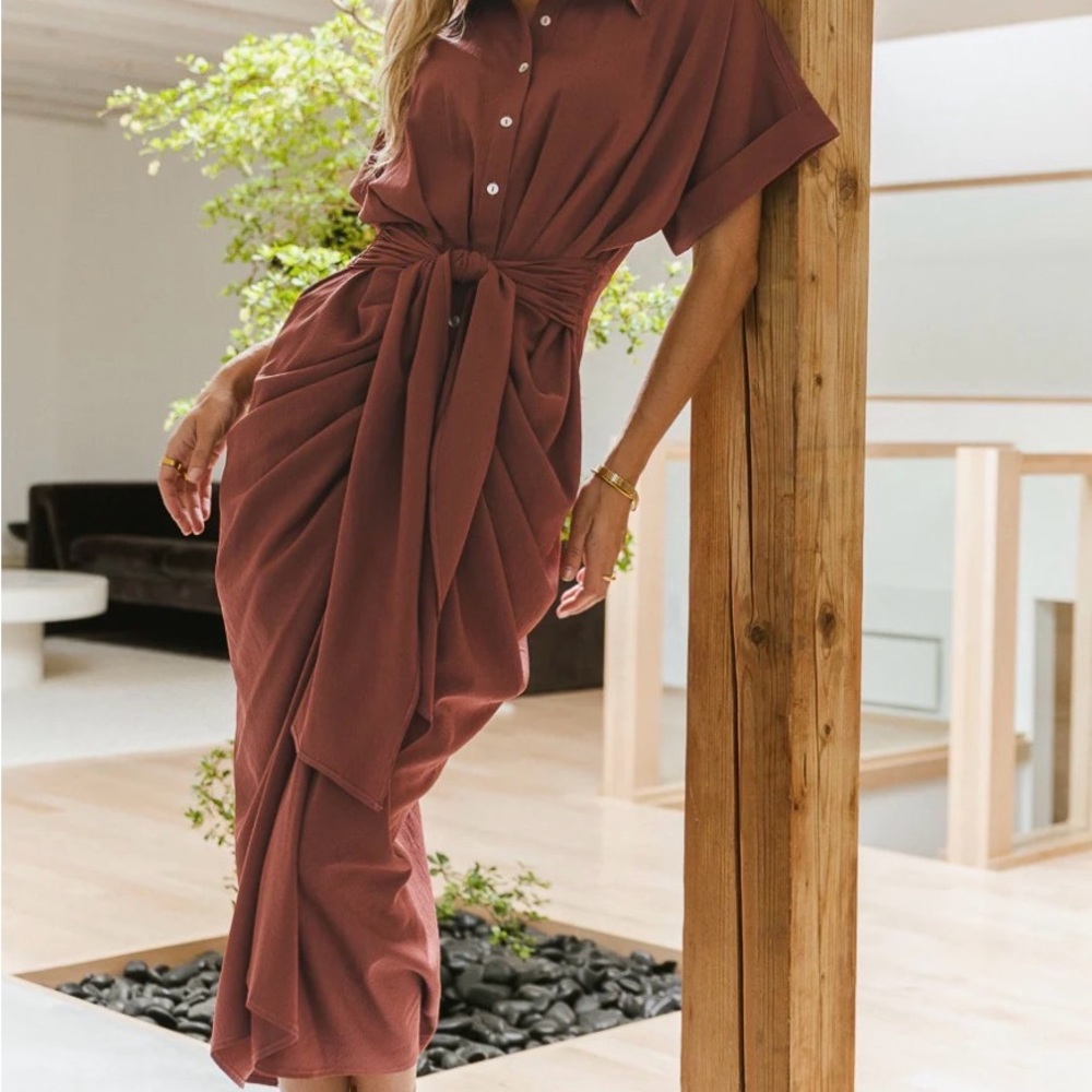 BRAND NEW WITH TAGS Bohme Rust Tie-Waist Maxi Dress in Warm Brown
